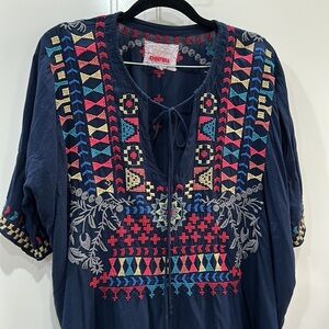 Johnny Was beautiful blue embroidered blouse size M